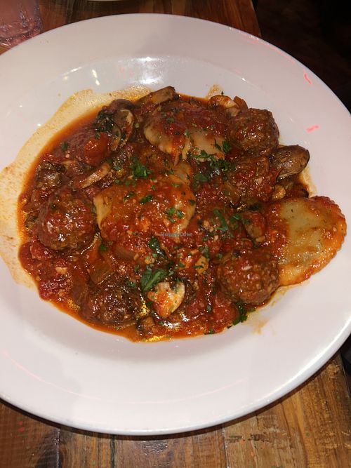 Vegan sweet pea Ravioli & meatballs   at The Refuge  in Melville