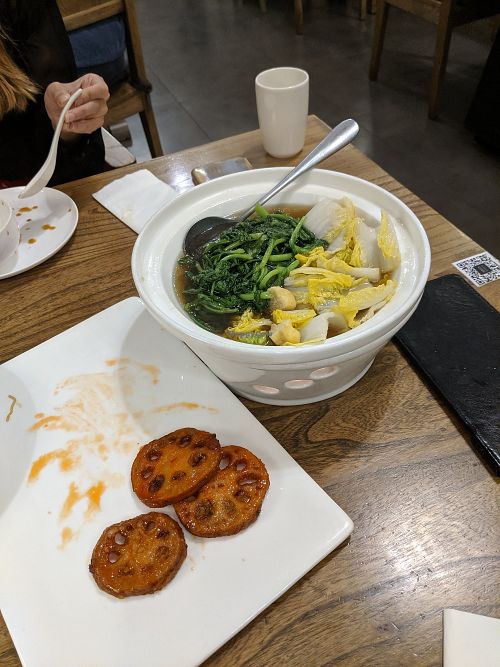 Seasonal soup and Lotus root at The Lakeside Veggie in Hangzhou