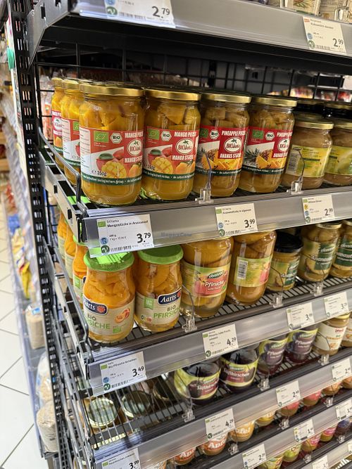 canned fruit  at Karo Bio Markt in Schwerin