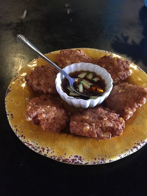 Tofu corn cakes (vegan) at Woody's Thai Kitchen in Seward