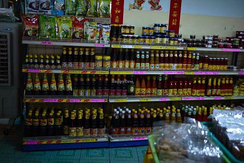 sauces for sell at Tien Sieng Vegetarian Foods in Chiang Mai