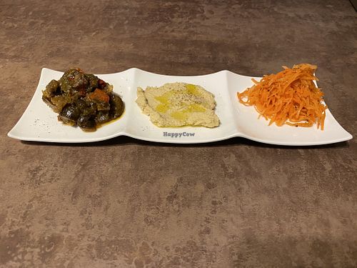 Eggplant dish, hummus and carrot at Hop Frog Cafe in Matsumoto