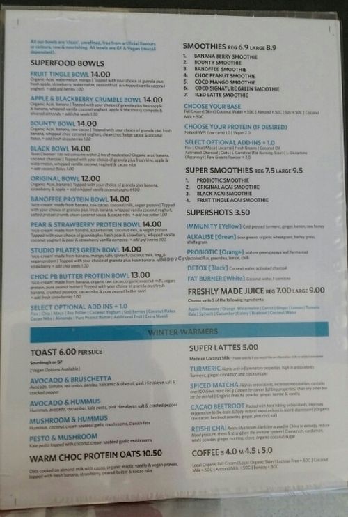 menu at Coco Bliss in Upper Mount Gravatt