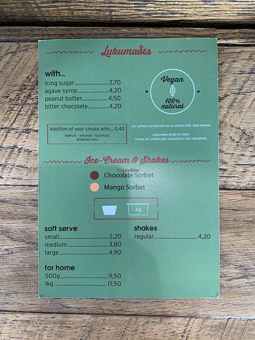 Vegan menu at Lukumades in Athens