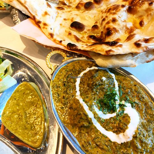 Hariyali Kofta and vegan naan.  at Mount Kailash in Helsinki