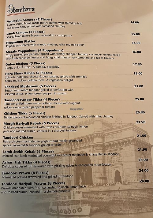 Starters Menu at Bombay Palace in Queenstown