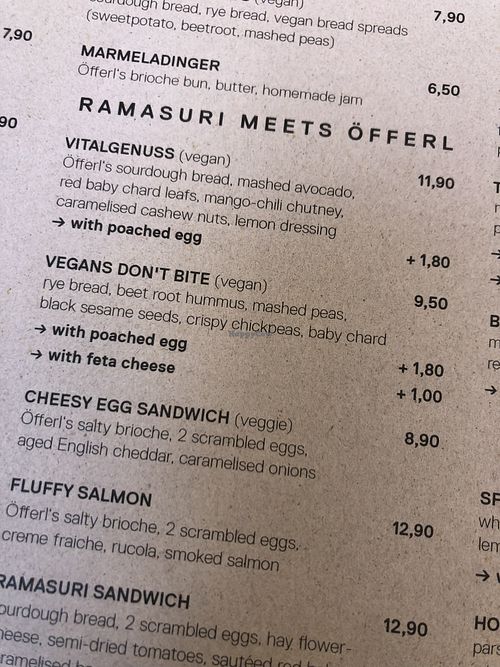 vegan options marked at Ramasuri in Vienna