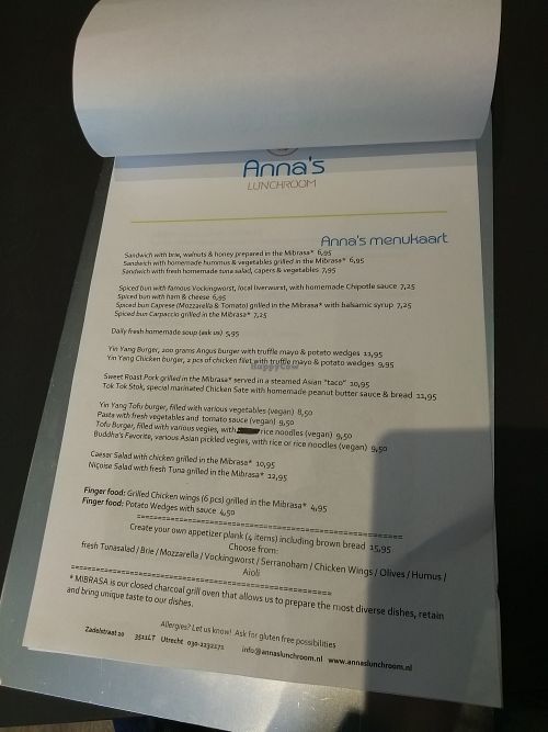 Menu 2 at Anna's Lunchroom in Utrecht