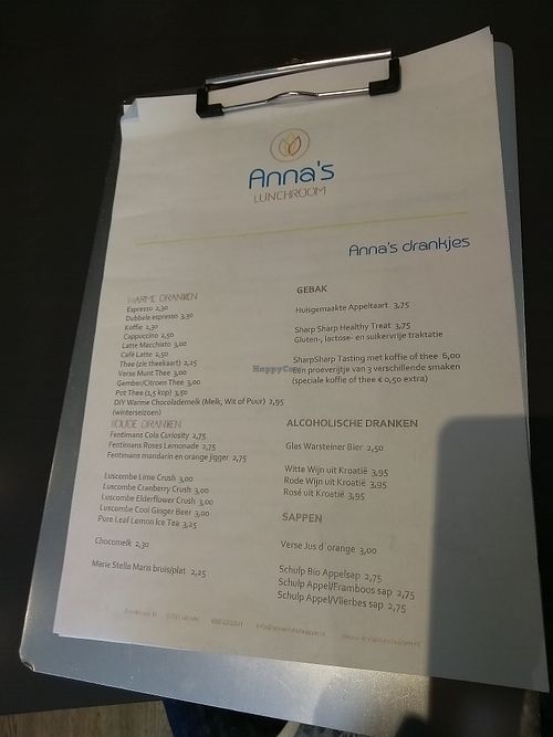 Menu 1 at Anna's Lunchroom in Utrecht