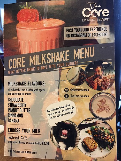 Milkshake menu - vegans penalised! at The Core in Swindon