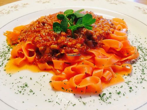 Soy meat pasta dish (vegan) at Cafe Fleur in Kuwana