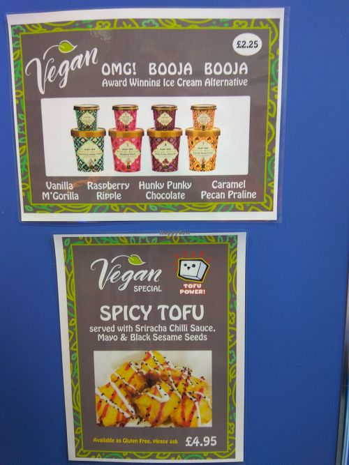 A few vegan items on sale you can buy including tubs of ice cream at Land and Sea Fish and Chip Shop in Polmont