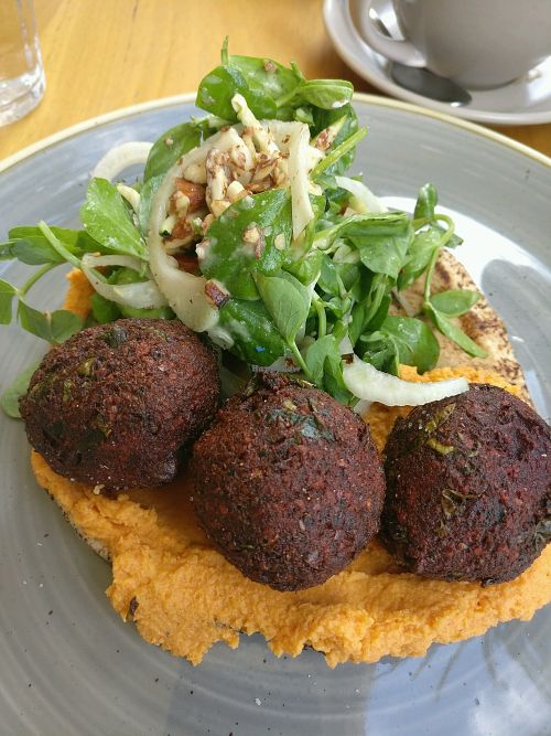 amazing beetroot chard falafel  at Two Feet First in Chelsea