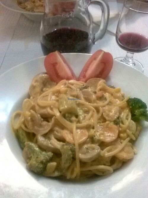 Pasta with vegetables and soy cream at Restaurante Planicie in Castro Verde
