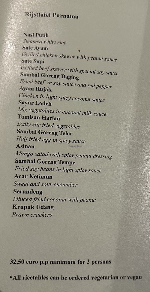 Menu can be switched to plant based   at Indrapura in Amsterdam