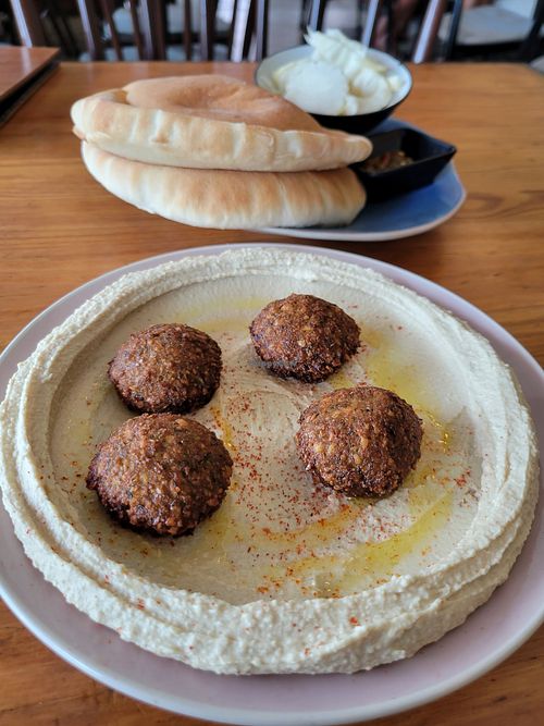 Falafel with hummus and pita at Basilicom in Koh Samui