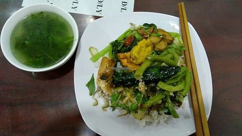 Portion of rice with vegetables at Giac Ngo in Da Nang