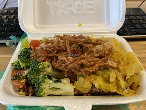 Brown rice with 3 veg $4 at Miao Chu Vegetarian in Northeast Singapore