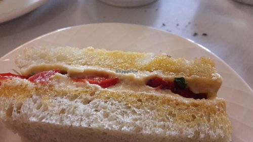 Red pepper & houmous sandwich at The Tea Room at The Midland Hotel in Manchester