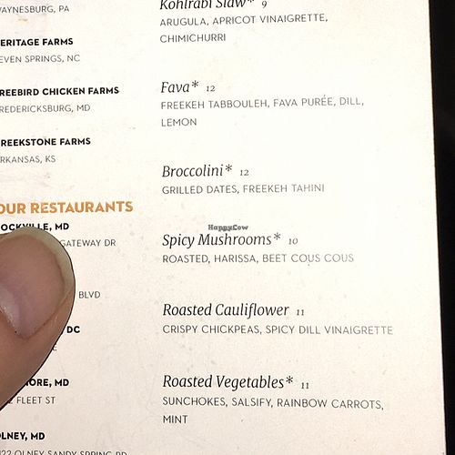 vegan menu at Cava Mezze in Rockville