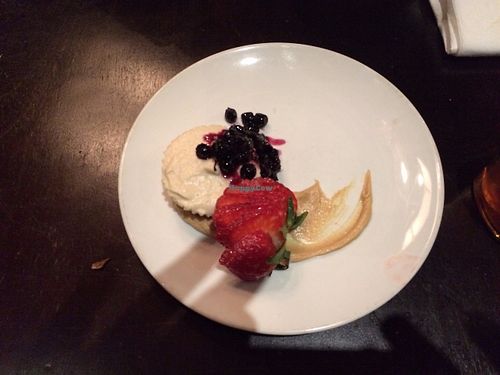 Excellent vegan cheesecake with a peanut butter sauce on the bottom... at EVOO in the Courtyard in St Johns