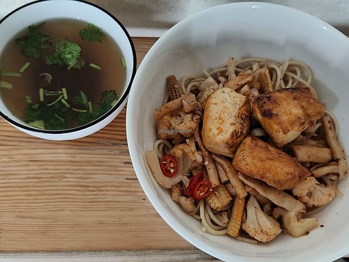 Tom yum spaghetti at Simple Lifestyle Healthy Vegetarian Cafe in Central Singapore
