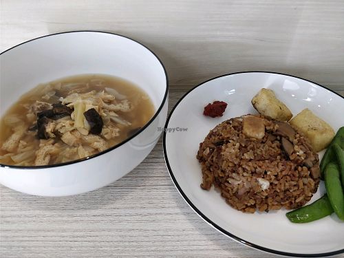 vegan Bak Kut Teh and yam rice at Simple Lifestyle Healthy Vegetarian Cafe in Central Singapore