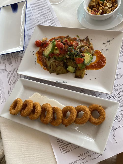 Vegan Calamari with vegan blue cheese at Antonio's Restaurant in Cartagena