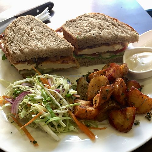 The awesome vegan Tofu Burger at French Bakery in Kathmandu