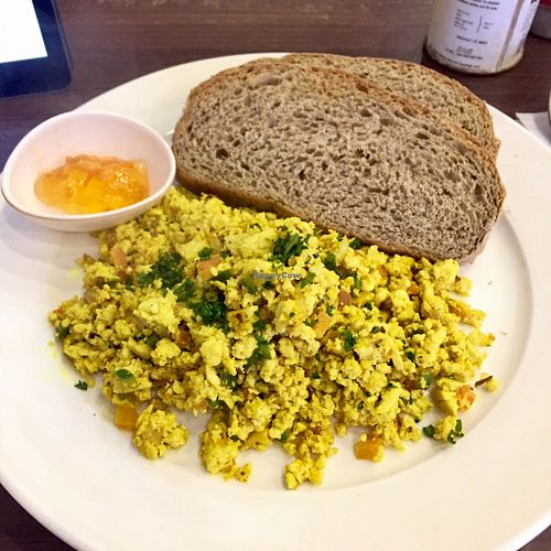 Scrambled tofu for breakfast! at French Bakery in Kathmandu