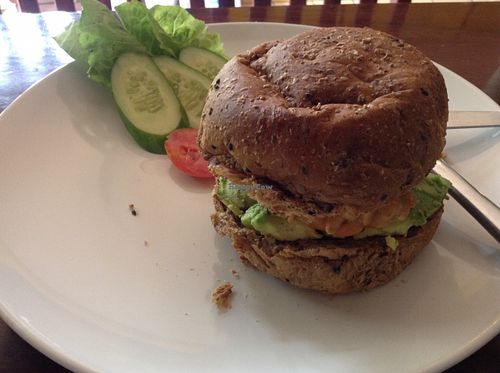 avocado and tempe burger had no flavour.
 at Blue Diamond in Chiang Mai