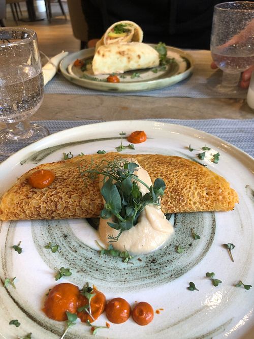 Chickpea pancake with spinach  at Mandala in Belgrade
