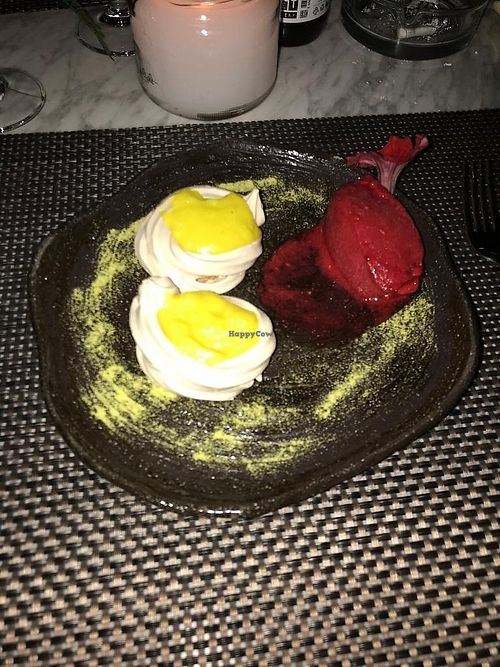 Aquafaba meringue with lemon curd at Mandala in Belgrade