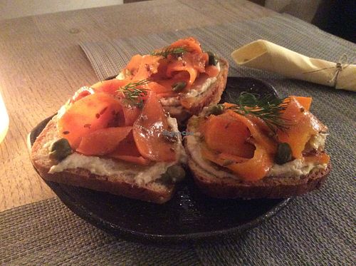 A carrot lox tartine at Mandala in Belgrade