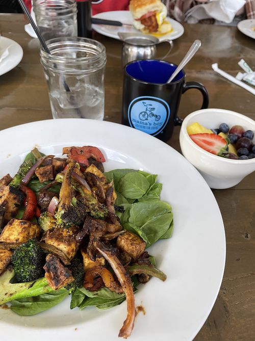 tofu stir fry & side of fruit  at Mama's Boy in Athens