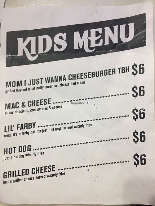 Kids menu at Morels Cafe in Louisville
