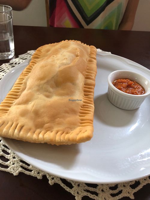 Pastel with something yammy (-:  at Estomago Cafe Vegano in Porto Alegre