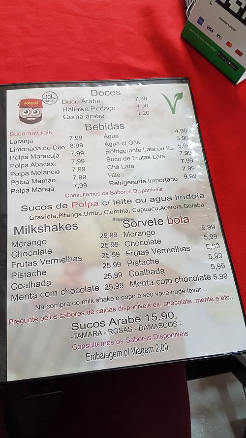 Menu at Abudi in Sao Paulo