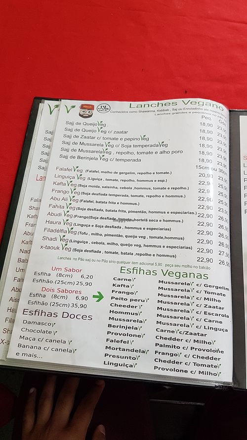 Menu at Abudi in Sao Paulo