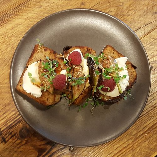 Banana bread with cashew cream cheese and figs at The Curious Kitchen in Brixham