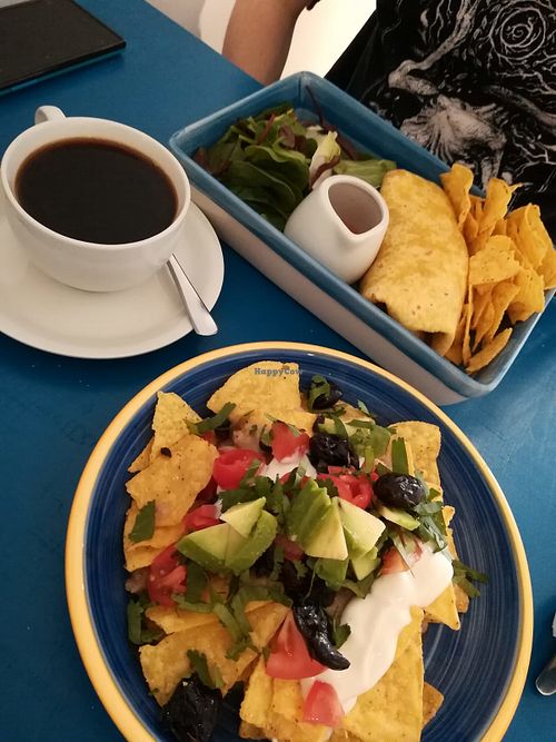 Breakfast burrito above. Regular nachos below at The Accidental Vegan Cafe in Honiton