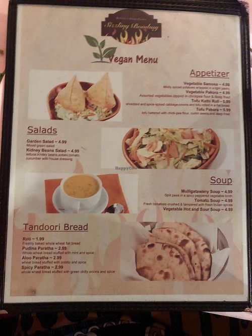 Dedicated vegan menu - appetizer  at Sizzling Bombay in Bel Air