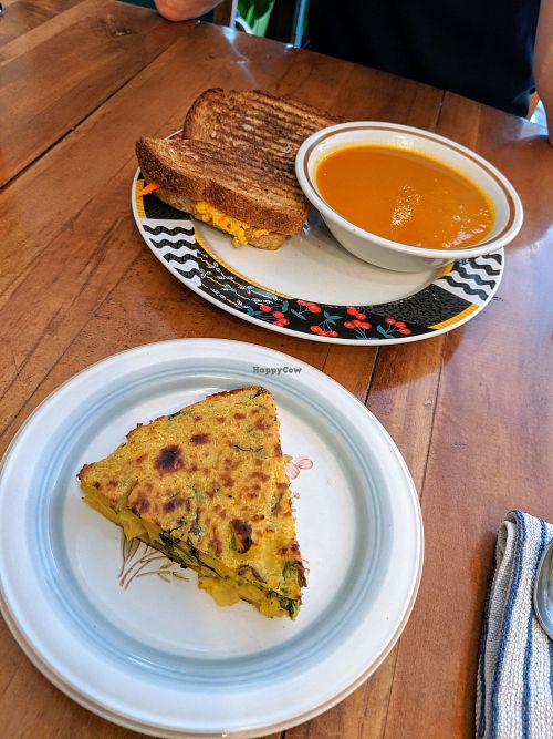 Frittata and pate sandwich and butternut squash soup at Les Gourmandises Louca  in Quebec