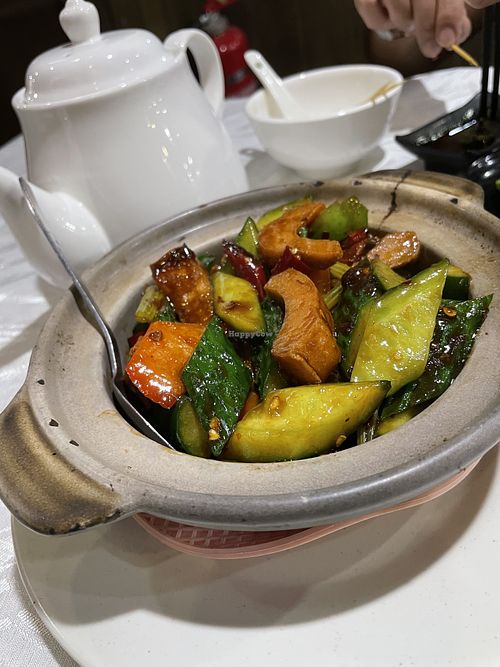 Spicy mock chicken pot  at Tong De Veggie 同德素食 in Kowloon