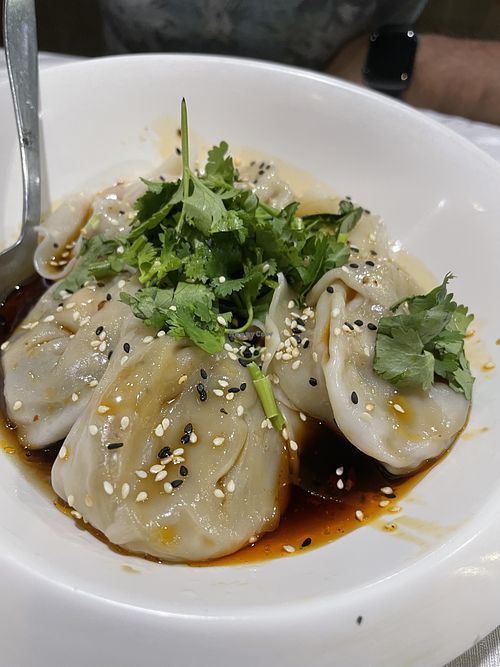 Dumplings in Chili oil 🤩  at Tong De Veggie 同德素食 in Kowloon