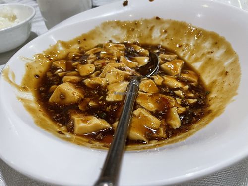 Mapo tofu (half eaten!)  at Tong De Veggie 同德素食 in Kowloon