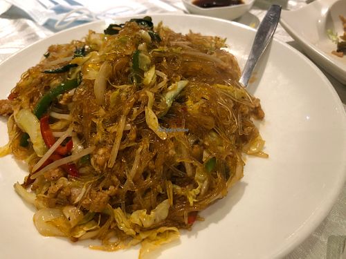 Tom Yum mung bean vermicelli with omnipork  at Tong De Veggie 同德素食 in Kowloon