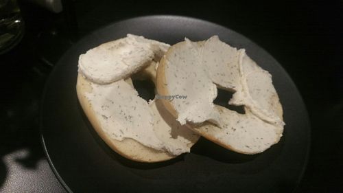 Bagel with vegan cream cheese at Black Waffle in Northcote