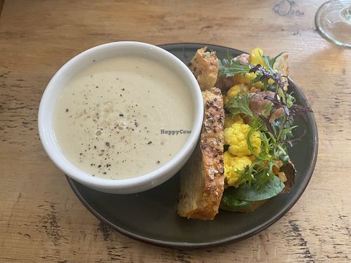 Cauliflower and roasted garlic soup  at Cradle in Sudbury