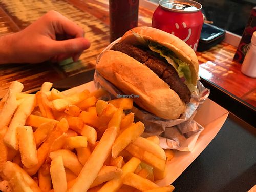 Burger and french fries at Gran Vegano in Sao Paulo